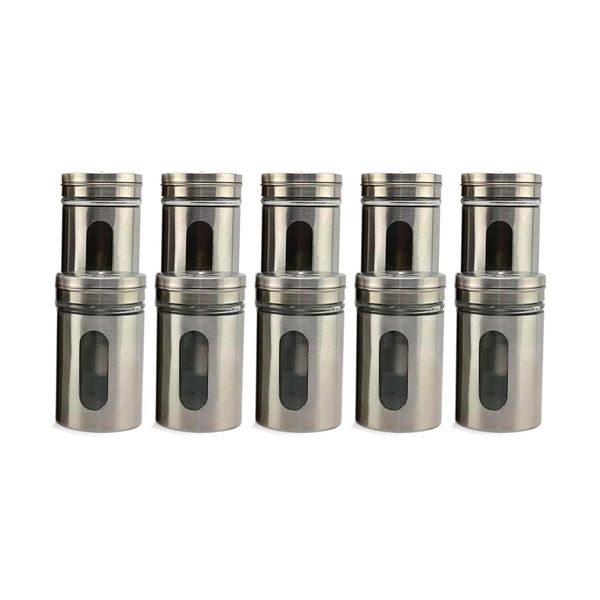 Kit 10 Saleiro Pimenteiro Porta Condimentos Vidro e Inox Com Ajuste de Abertura Cozinha Restaurante