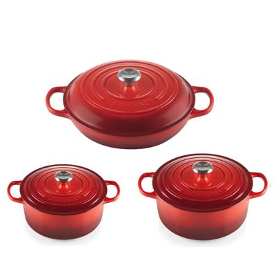 KIT JOGO DE 3 PANELAS LE CREUSET 1 CAÇAROLA BUFFET + 2 REDONDAS Azul Marseille