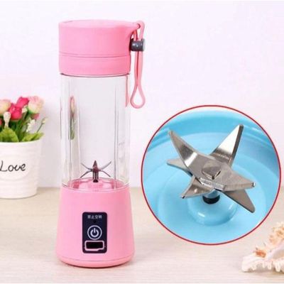 Mini Liquidificador Portátil Mixer Copo Vidro 6 Lâminas Rosa