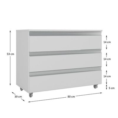 Gabinete Banheiro Rodinhas Joia 80cm 03 Gavetas Branco Inteiro