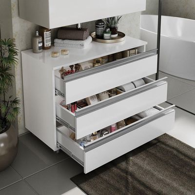 Gabinete Banheiro Rodinhas Joia 80cm 03 Gavetas Branco Inteiro
