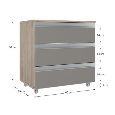Gabinete Banheiro Rodinhas Joia 60cm 03 Gavetas Madeirado Cinza