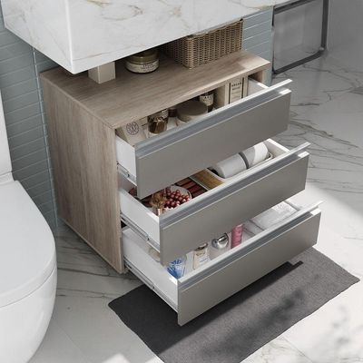 Gabinete Banheiro Rodinhas Joia 60cm 03 Gavetas Madeirado Cinza