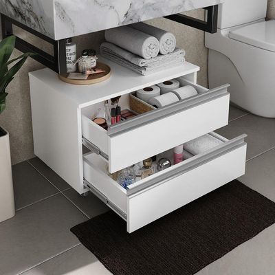 Gabinete Banheiro Rodinhas Joia 60cm 02 Gavetas Branco Inteiro