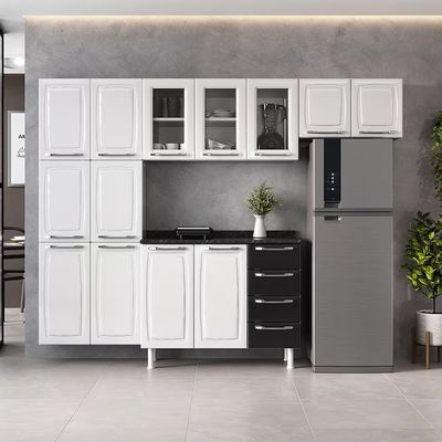 Cozinha Completa Diamante 13 Portas 4 Gavetas Itatiaia Branco e Preto