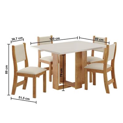 Mesa de Jantar Viero Caiena com 4 Cadeiras Estofadas e Revestidas em Veludo Mel/Blonde/Marfim