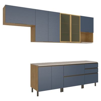 Cozinha Completa Bartira Cristal com 8 Portas, 5 Gavetas, 6 Prateleiras Lâmina de Mel/Azul Royal