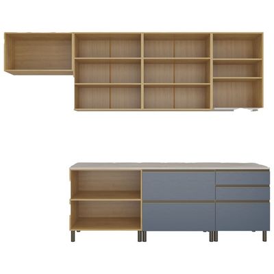 Cozinha Completa Bartira Cristal com 8 Portas, 5 Gavetas, 6 Prateleiras Lâmina de Mel/Azul Royal