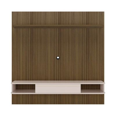 Painel Belluno Artely para TV de até 75 Polegadas com 1 Prateleira e 2 Nichos Pinho Ripado / off white