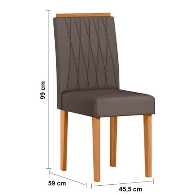 Mesa de Jantar Retangular New Ceval Amsterdam com 6 Cadeiras Estofadas e Revestidas Ypê, Off White e Cappuccino