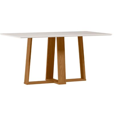 Mesa de Jantar Retangular New Ceval Amsterdam com 6 Cadeiras Estofadas e Revestidas Ypê, Off White e Cappuccino