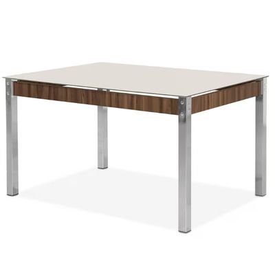 Mesa de Jantar Aço Nobre Claudia com Tampo Kanon e 4 Cadeiras Off White/Nogal/Chocolat/ Marrom