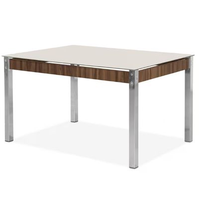 Mesa de Jantar Aço Nobre Claudia com Tampo Kanon e 4 Cadeiras Off White/Nogal/Chocolat/ Marrom