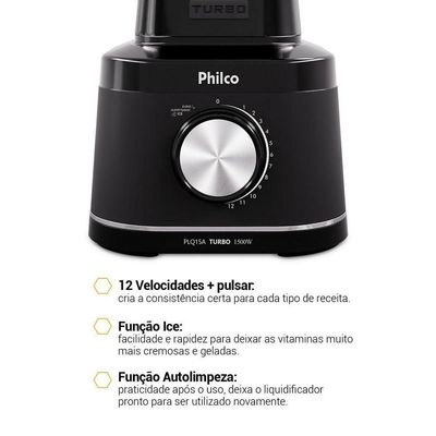 Liquidificador Philco 1500W 12 velocidades 3,1L PLQ15A 220V