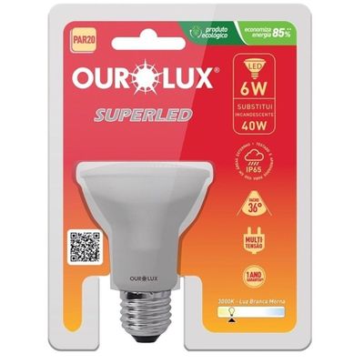 Lâmpada Superled Par20 Ip65a De 6 Watts E 3000k - 20098 - Ourolux Lâmpada Superled Par 20 6w Bivolt - 20098 - Ourolux