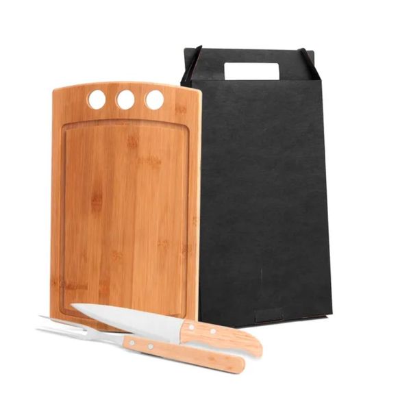 Conjunto Para Churrasco Em Bambu - Madeira - Inox - 3 Peças Conjunto Para Churrasco Em Bambu - Madeira - Inox - 3 Peças
