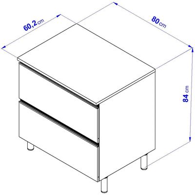 Balcão Bartira Cristal em MDP com 2 Gavetões, 80cm de largura - Lâmina de Mel/Azul Royal Lâmina de Mel/Azul Royal