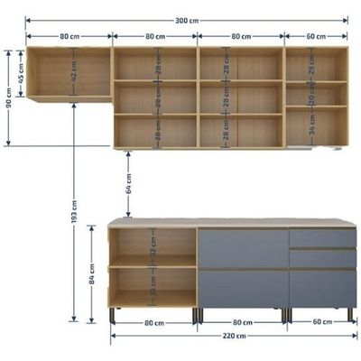 Cozinha Completa Bartira Cristal com 8 Portas, 5 Gavetas, 6 Prateleiras Lâmina de Mel/Azul Royal
