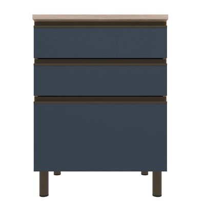 Balcão Bartira Cristal em MDP com 2 Gavetas, 1 Gavetão, 60cm de largura - Lâmina Mel/Azul Royal Lâmina de Mel/Azul Royal