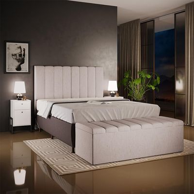 Calçadeira Recamier Baú Para Cama De Casal King Dália 195x50 cm W01 Linho Cru - Lyam