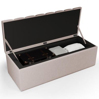Calçadeira Recamier Baú Para Cama De Casal King Dália 195x50 cm W01 Linho Cru - Lyam