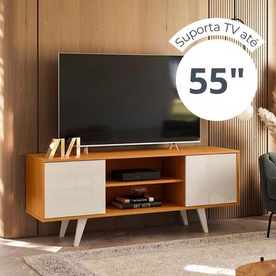 Rack Lisboa 136cm Suporta TV de 55 Polegadas Madetec Cinamomo/Off White