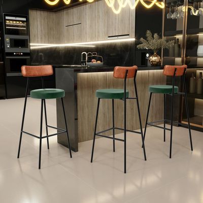 Kit 02 Banquetas Alta Bar Cozinha Sala Jantar Milão L02 Couríssimo Camel Facto Verde - Lyam Decor
