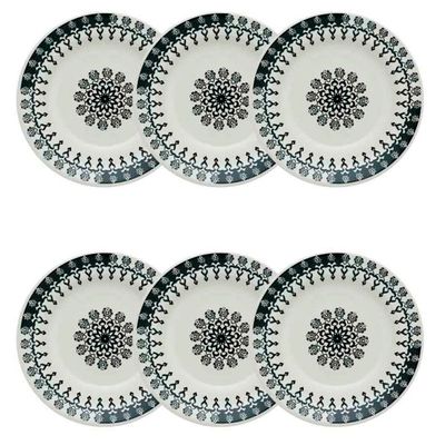 Prato Fundo de Cerâmica Estampa Donna Folk 22cm 6 Unidades - Biona 061406