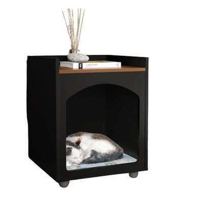 Mesa De Cabeceira Casinha De Cachorro-gato Pet Preto-freijó - Ofertamo