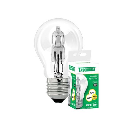 Kit 5 Lâmpadas Halógena Taschibra A55 42w E27 2700k 220v