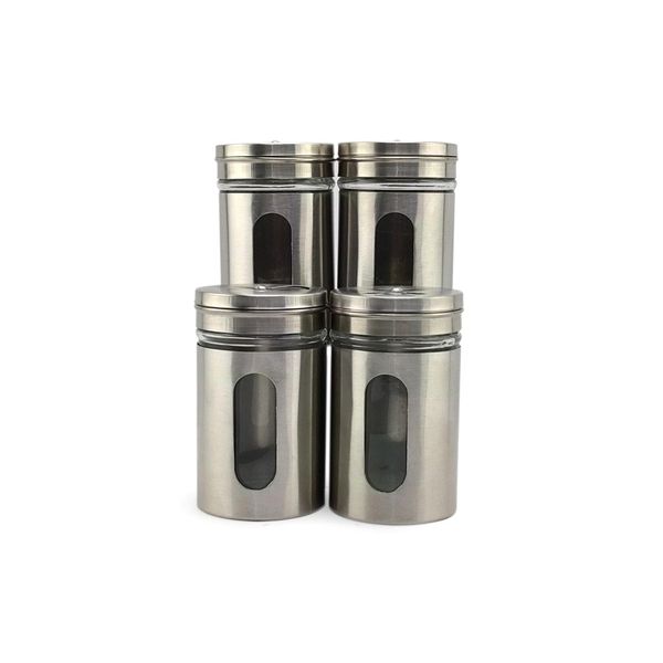 Kit 4 Saleiro Pimenteiro Porta Condimentos Em Vidro e Aço Inox Com Ajuste de Abertura Para Cozinha