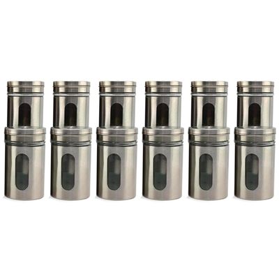 Kit 12 Saleiro Pimenteiro Porta Condimentos Em Vidro e Aço Inox Com Ajuste de Abertura Restaurante