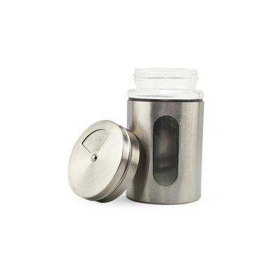 Kit 4 Saleiro Pimenteiro Porta Condimentos Em Vidro e Aço Inox Com Ajuste de Abertura Para Cozinha