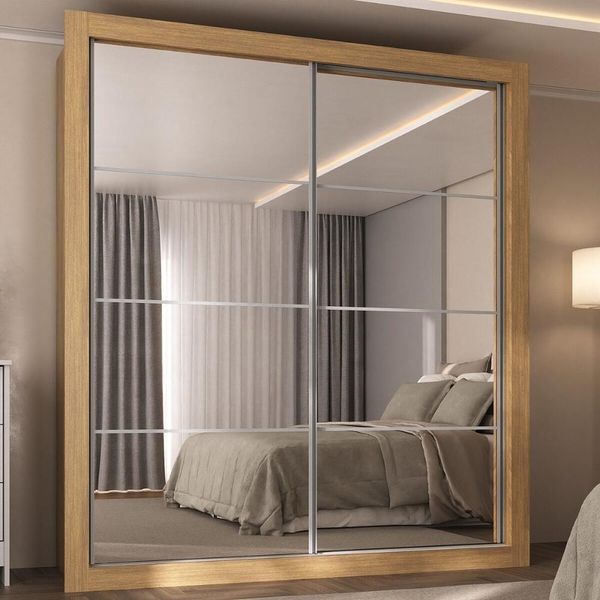 Guarda-roupas Casal Com Espelho 2 Portas De Correr 4 Gavetas Malibu Multimóveis Mp4273 Madeirado Madeirado