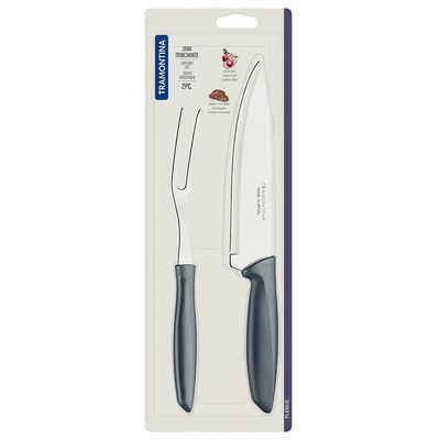Conjunto Faca Chef e Garfo Trinchante Tramontina Plenus - 2 Peças Inox/Cinza