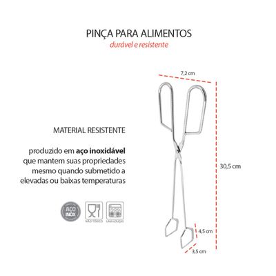 Pegador Alimentos Pinça Churrasco Carne Culinaria Inox 30cm