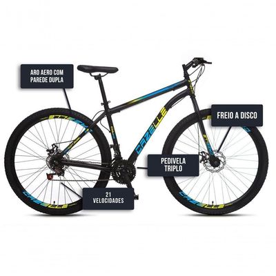 Bicicleta Cazelle Roma Tam 18 Aco Carbono 21v -quadro Preto C/ Adesivo Preto/adesivo Azul/amarelo