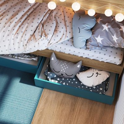 Cama Beliche Infantil Bicama 2,32m Escada Nichos Gavetas Aveiro com Azul