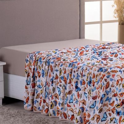 Lençol De Cima Avulso Luar Estampado King 01 Peça Malha 100% Algodão - Borboleta