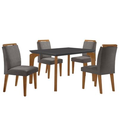 Conjunto Mesa Liz 120cm Mdf Com 4 Cadeiras Athenas Moderna Veludo Grafite E Imbuia
