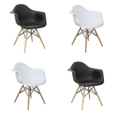 Kit 4 Cadeira Charles Melbourne Madeira Branco Preto Facthus