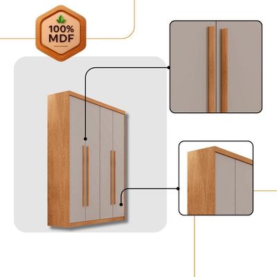 Guarda Roupa Solteiro Heros 4 Portas E 2 Gavetas Moderna Naturalle Off White