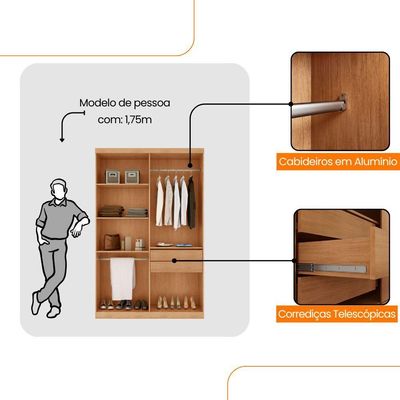 Guarda Roupa Solteiro Heros 4 Portas E 2 Gavetas Moderna Naturalle