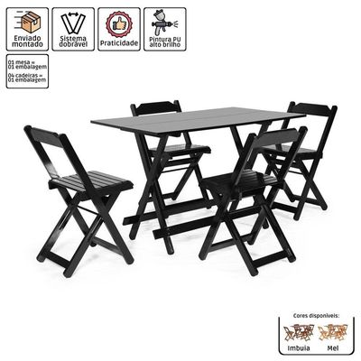 Kit 10 Conjuntos Dobrável 120 X 70 Com 4 Cadeiras Preto - M.b Móveis