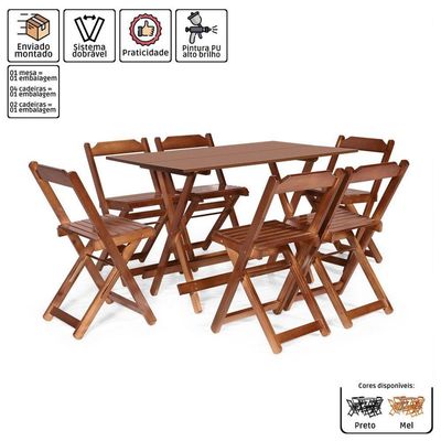 Kit 4 Conjuntos Dobráveis 120 X 70 Com 6 Cadeiras Imbuia - M.b Móveis