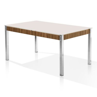 Mesa de Jantar Aço Nobre Claudia com Tampo Kanon e 6 Cadeiras Off White, Bege e Nogal