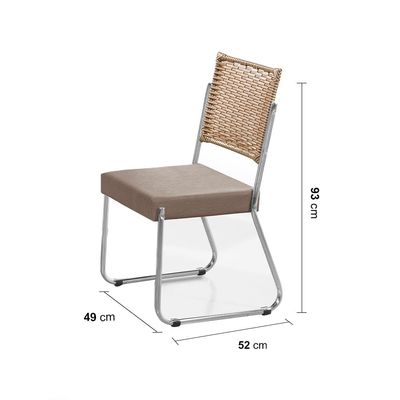 Mesa de Jantar Aço Nobre Claudia com Tampo Kanon e 6 Cadeiras Off White, Bege e Nogal