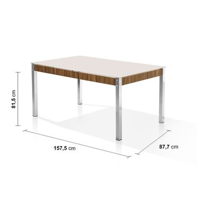 Mesa de Jantar Aço Nobre Claudia com Tampo Kanon e 6 Cadeiras Off White, Bege e Nogal