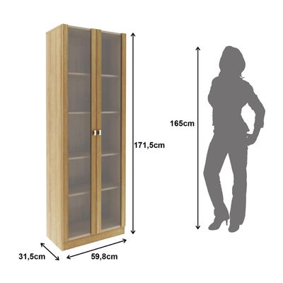 Armário Multiuso 59,8x171,5cm com 2 Portas de vidro e 4 Prateleiras AM3112 Amêndoa