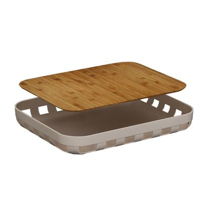 Bandeja para Servir Café da Manhã Bege 35x29cm Travessa Retangular Bambu Ou